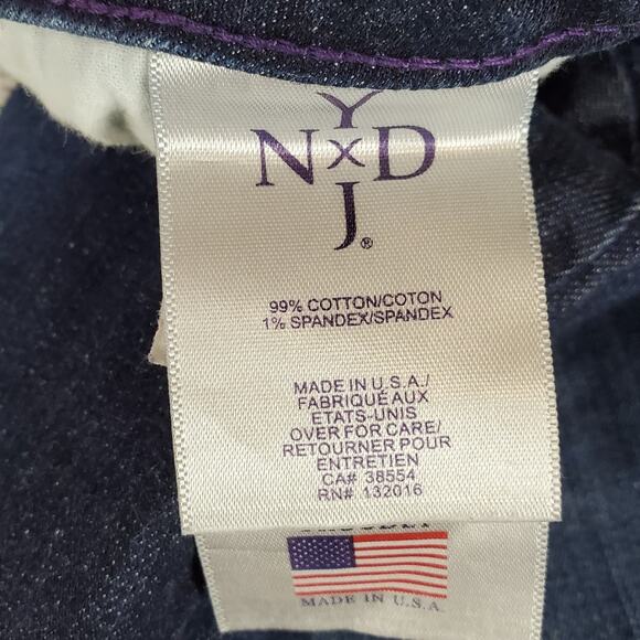 NYDJ Skinny Ankle Jeans 14 Ikat Floral Print Hem In Indigo Dark Wash Boho Casual - Picture 9 of 15